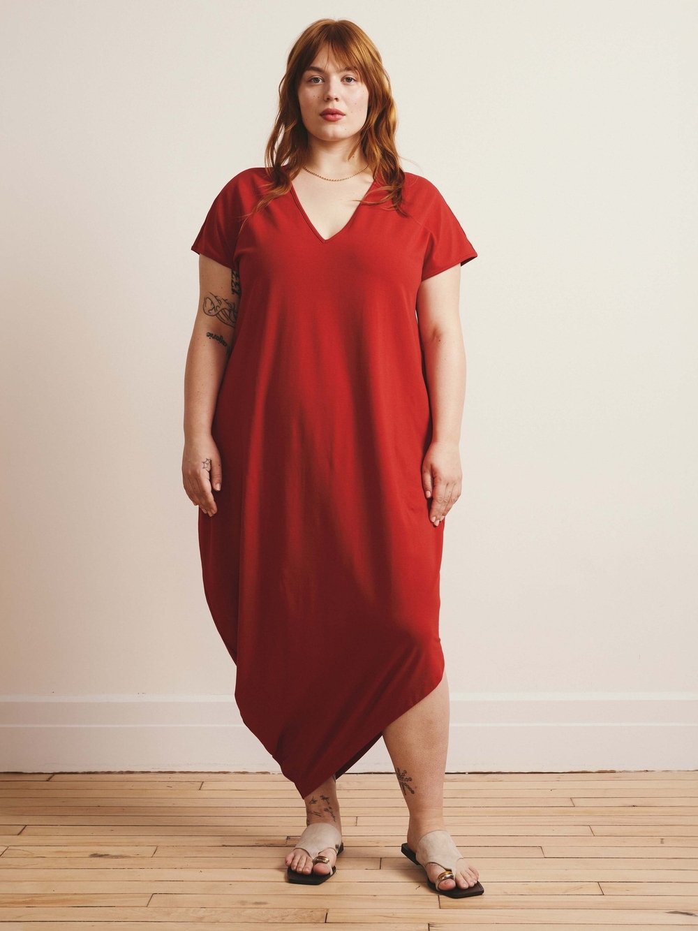 Universal Standard Asymmetrical Red V-Neck Maxi Dress
